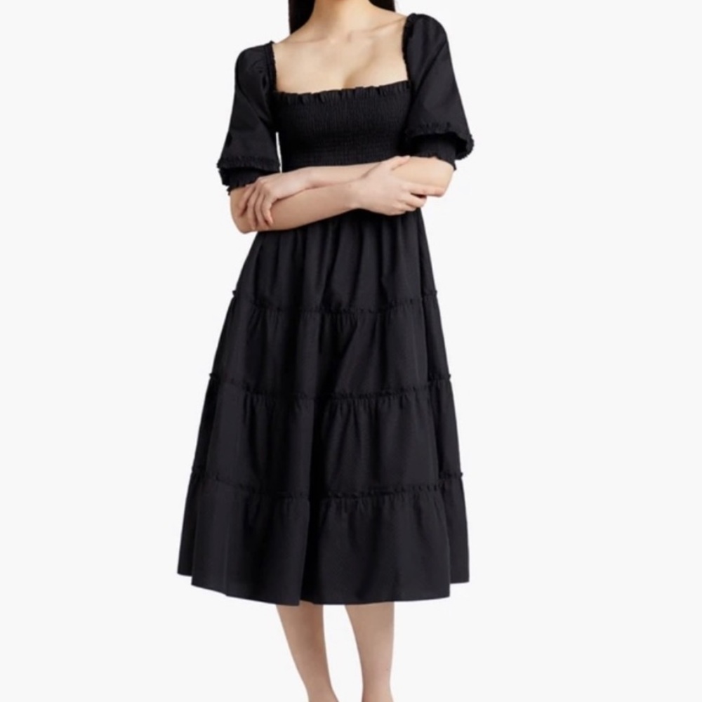 Hill House Black Swiss Dot Nesli Nap Midi Dress